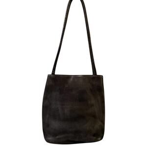 Valerie Stevens Black Leather Shoulder Tote Bag Brushed Leather Minimalist Med